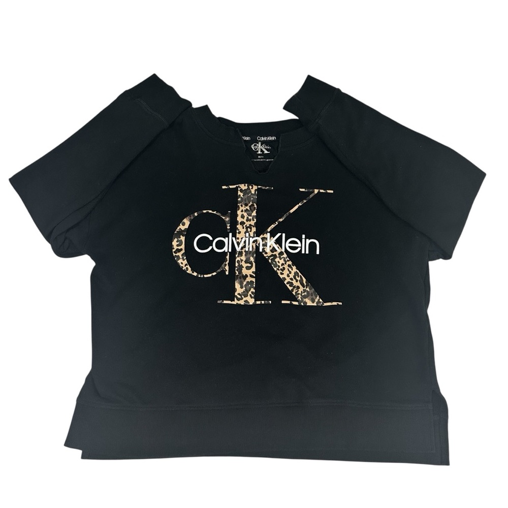Calvin Klein Crew Neck Sweater. Black & Leopard, women’s size medium - Picture 2 of 4